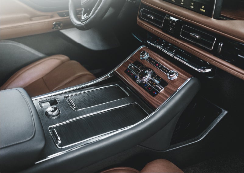 The front center console of a 2023 Lincoln Aviator® SUV is shown in | Karl Malone Lincoln in El Dorado AR